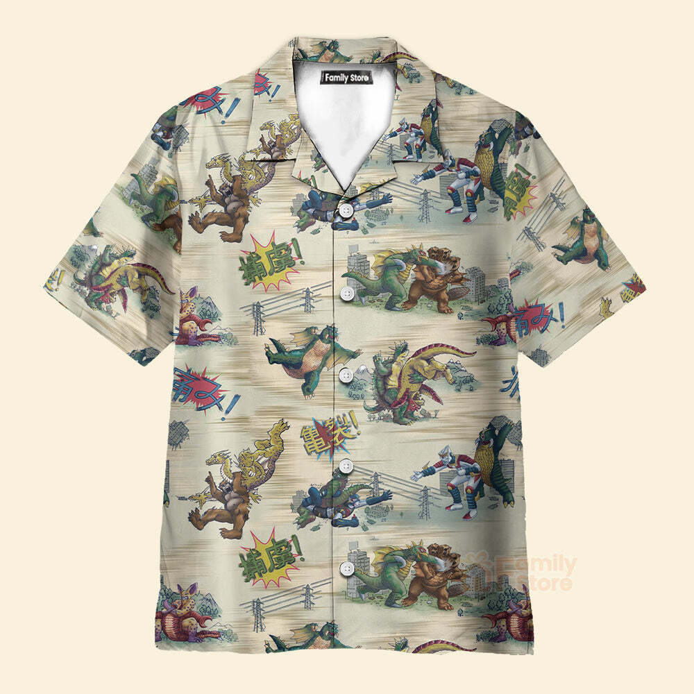 Monsters Kaiju Battles Hawaiian Shirt For Men US Size Summer Style NEW