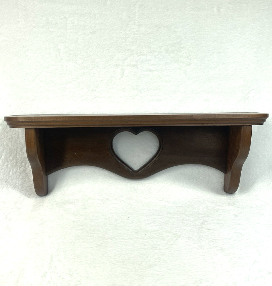 Vintage Wood Wall Shelf Heart Cutout Plate Groove 18