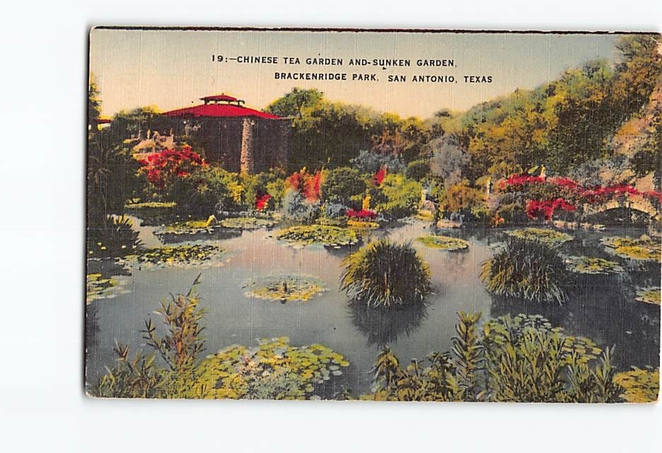 Postcard Chinese Tea Garden & Sunken Garden Brackenridge Park San Antonio Texas