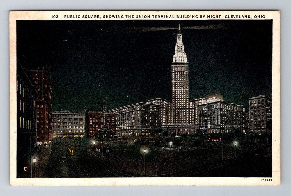Cleveland OH-Ohio, Union Terminal, Public Square, Vintage Souvenir Postcard