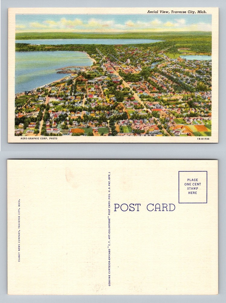 Traverse City, MI-Michigan, Aerial City & Grand Bay View Vintage Postcard
