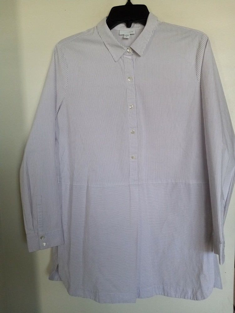 J. Jill Women's Size M White Purple Striped Side Slits   Button Front Top Blouse