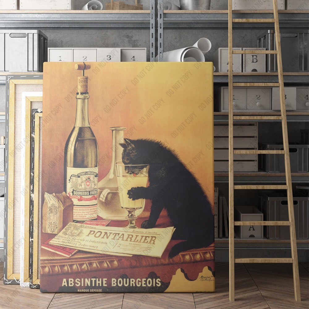 Vintage Cat Drinking Absinthe Wall Art Print - Absinthe Bourgeois 1902 Canvas-image