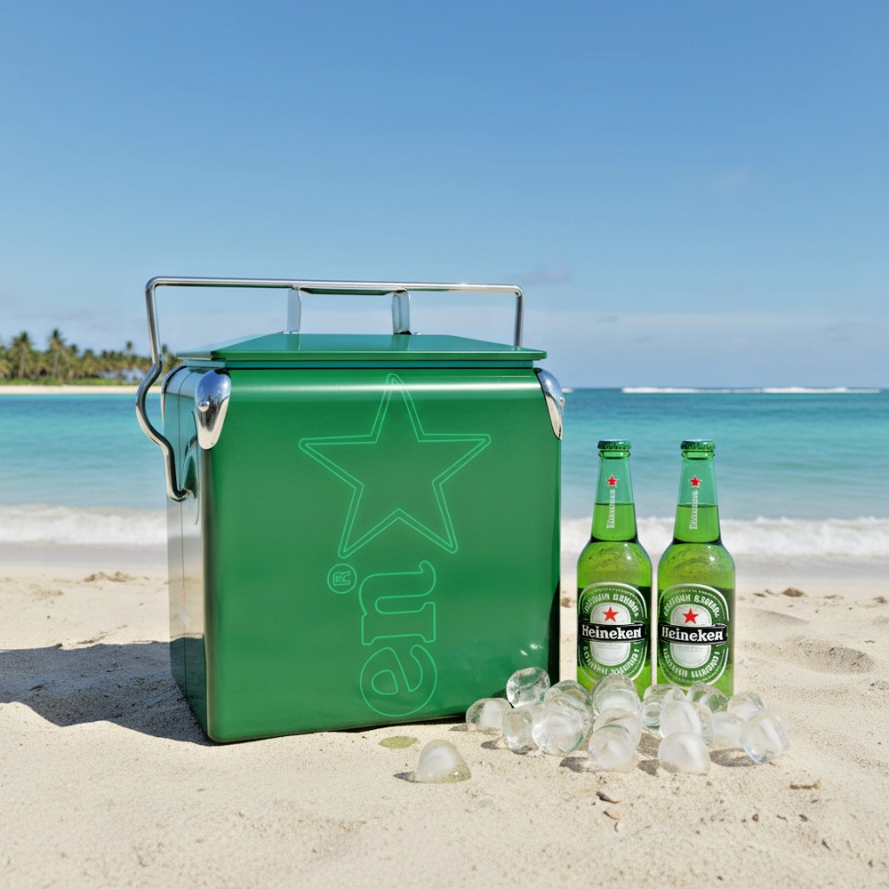 Heineken Beach Bash Cooler - 14Qt Classic Green Ice Bucket for Coastal Potlucks