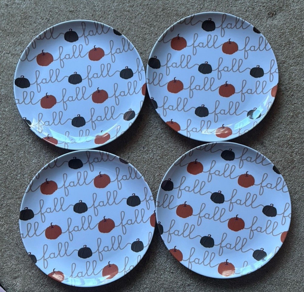 Pumpkin Melamine Dinner Plates Set Of 4 New