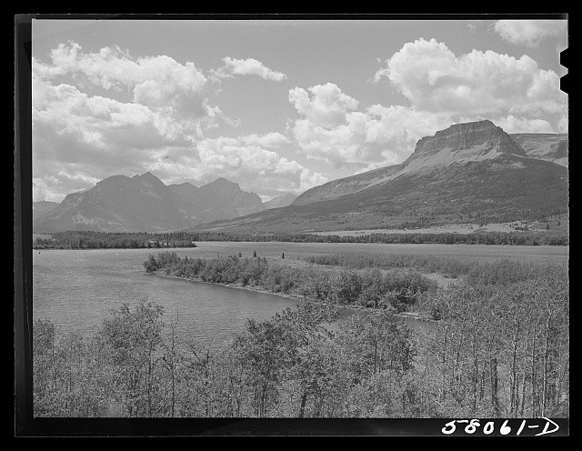 Photo:Glacier National Park Montana Lake 1941 Mountain Landscape