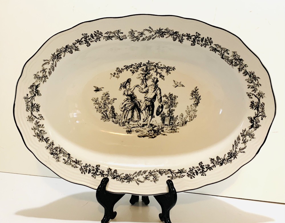 Tabletop Unlimited New England Toile Black Large Pasta Vegetable Bowl 14”
