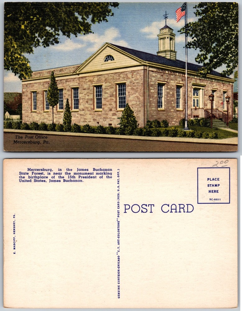 Post Office Mercersburg PA Postcard