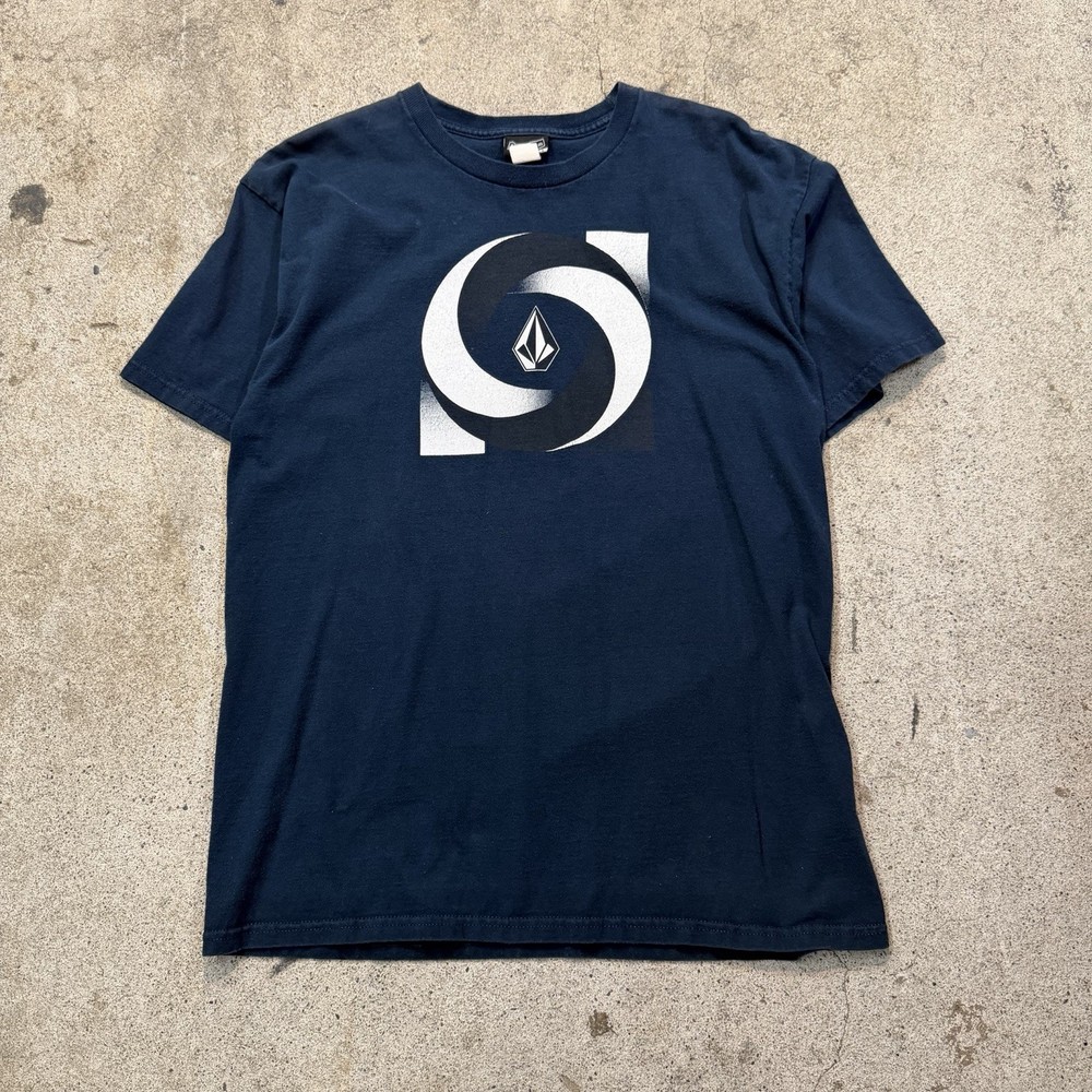 Volcom T Shirt Mens XL Vortex Logo Front Graphic Large Navy Blue VTG Y2K 90s