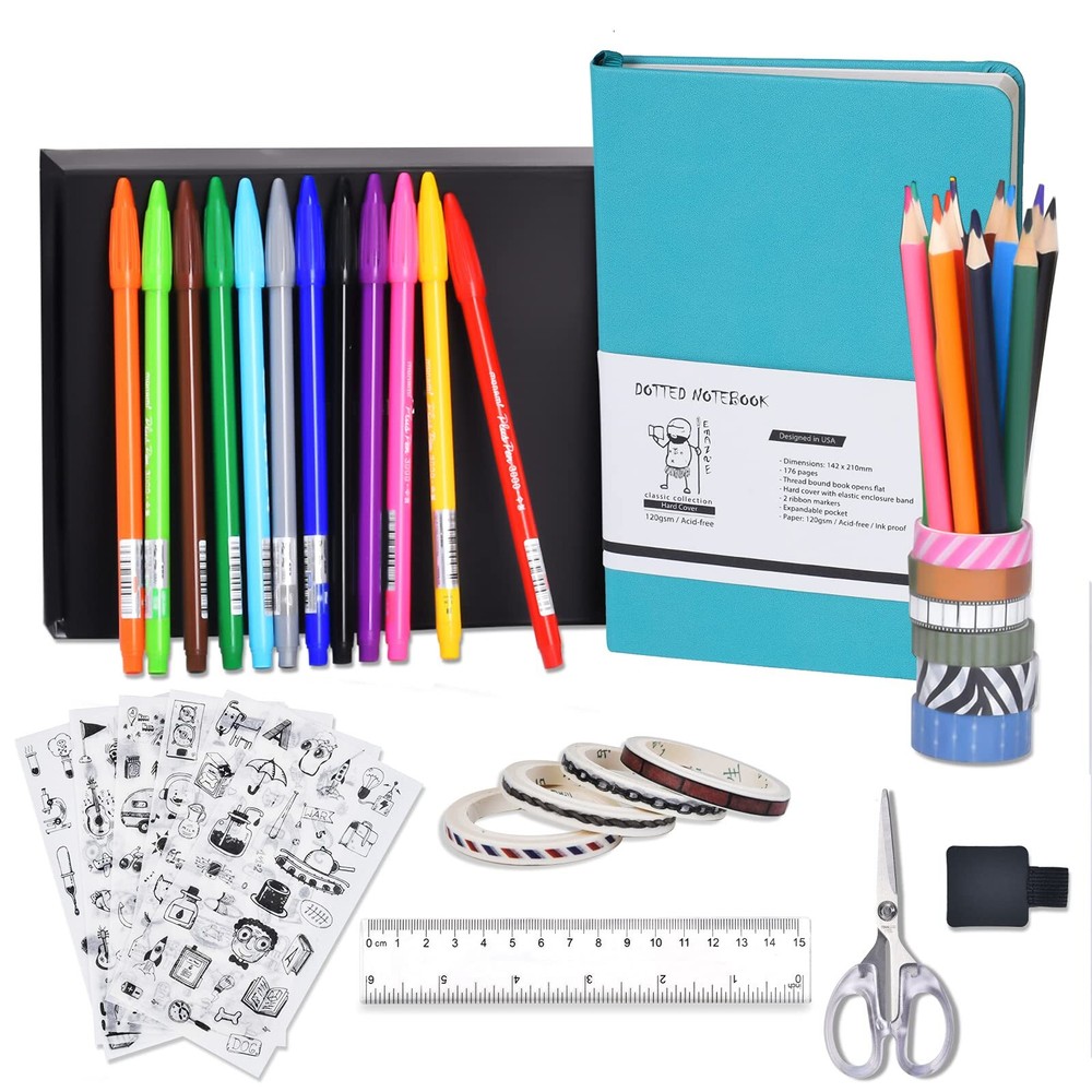 Dotted Journal Kit 44pcs Set Water Blue Hardcover Notebook,A5,120g Paper,Fine...