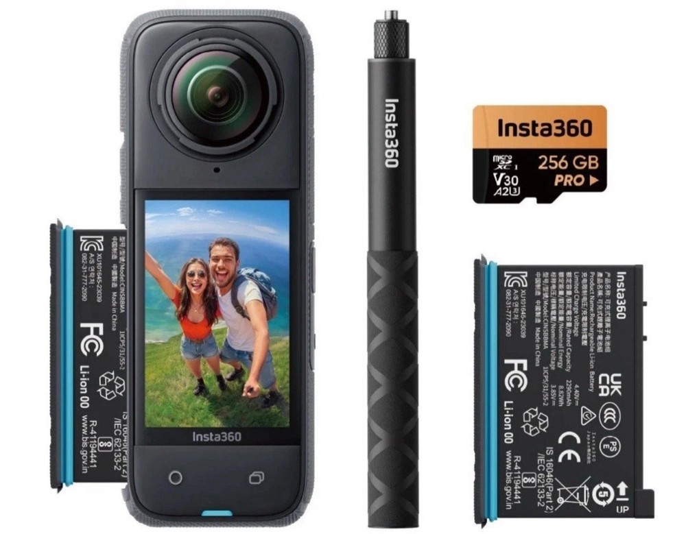 Insta360 X4 360 8K Action Camera - 2 Battery - Selfie Stick - 256GB Memory Card
