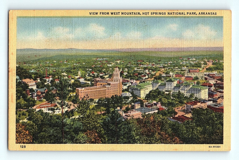 Aerial View from West Mountain Hot Springs National Park ARKVintage Postcard G4