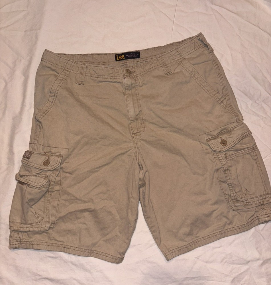 Lee Y2K Cargo Shorts Mens 38 Beige Cotton Utility Pockets Casual Outdoor Hiking