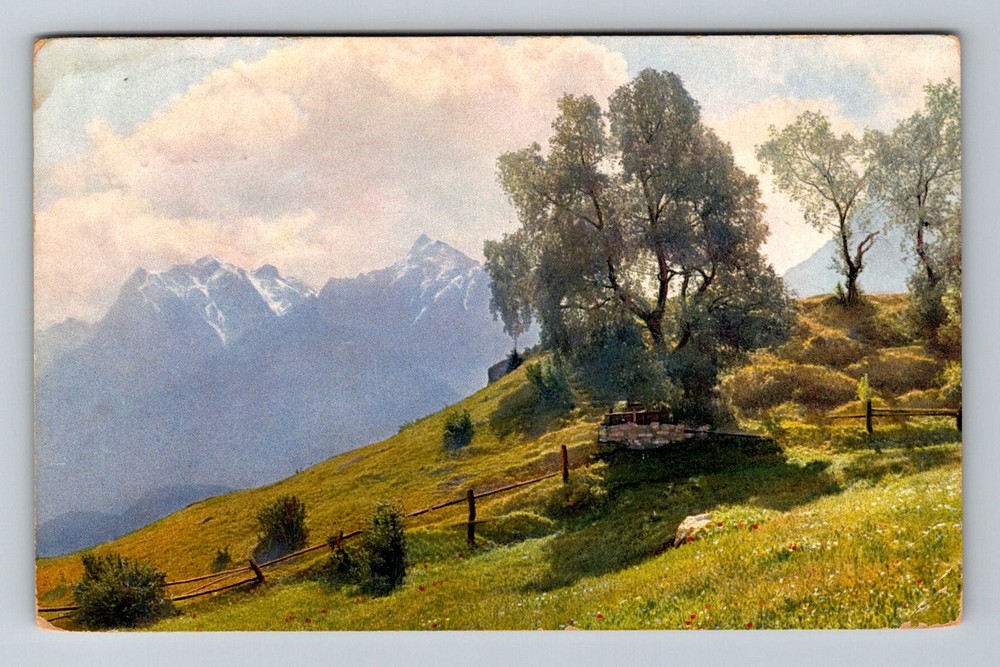 Switzerland- Paradiso Scenic Alps View In Springtime Postal Old Vintage Postcard