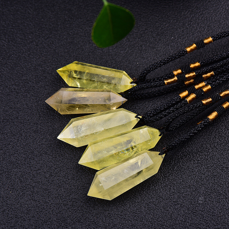 Natural Yellow Citrine Quartz Pendant Crystal Wand Chakra Necklace for Energy Healing