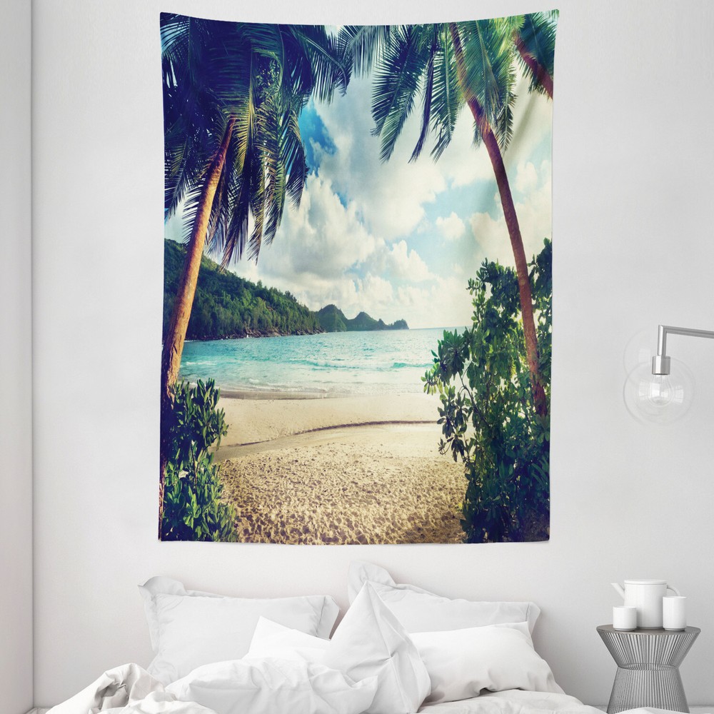 Beach Tapestry Summer Vintage Tropical Print Wall Hanging Decor 60Wx80L Inches