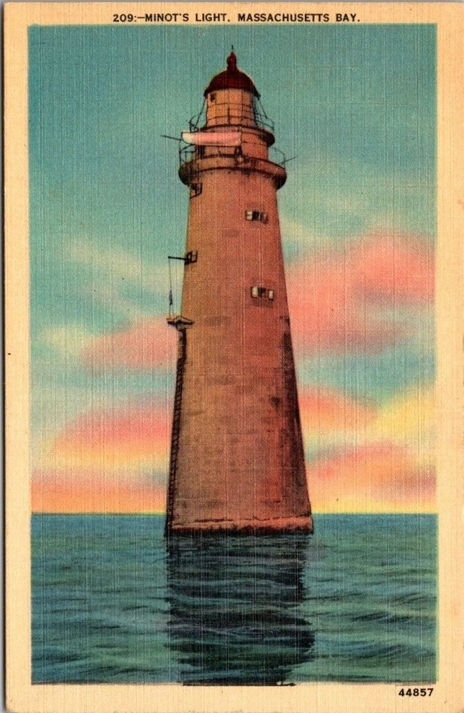 Minot's Light Lighthouse Massachusetts Bay Postcard 1947 Posted