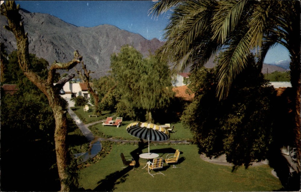 Garden Pepper Tree Inn Palm Springs California ~ message 1966 vintage postcard