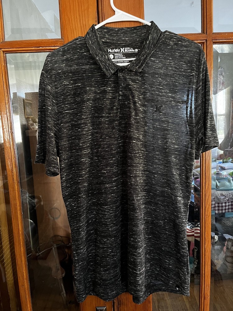 Hurley Shirt Boys Large Black Marbled Polo Casual Collared Short Sleeve Stretch