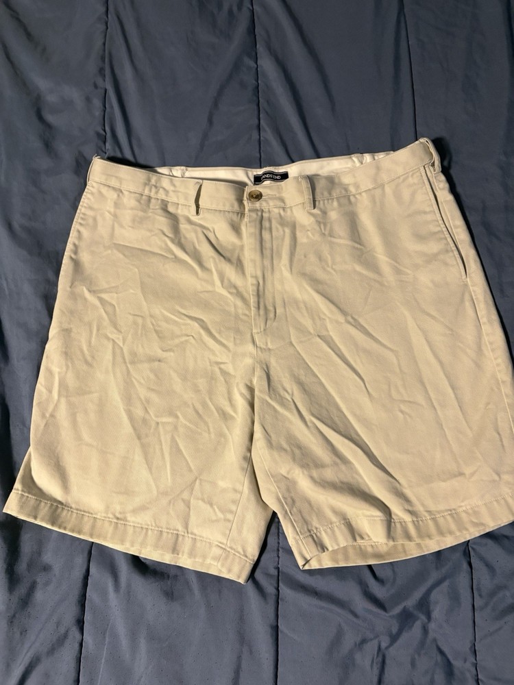 Lands' End Men's Chino Shorts Beige Traditional Fit Flat Front Button Pockets