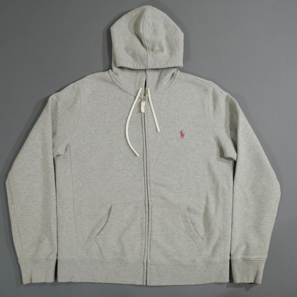 Vintage Ralph Lauren Sport Hoodie Womens XL Gray Full Zip Sweatshirt Pony Logo