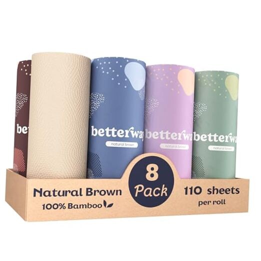 Eco-Friendly 8-Roll Bamboo Paper Towels, 2-Ply Brown