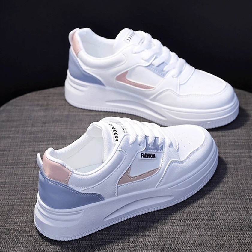 Women's US 8 White Sneakers Casual Shoes Platform Lace-Up Trainers Flat Sports