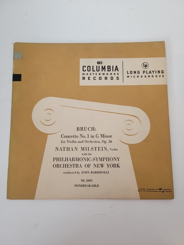 Bruch Concerto No. 1 Nathan Milstein Violin Philharmonic-Symphony NY LP ML 2003