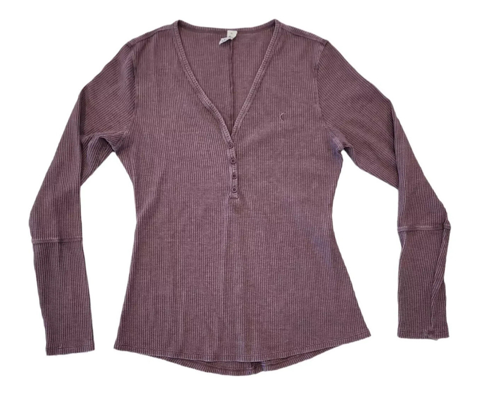 Zyia Active Women's Plum Don't Wake Me Up Long Sleeve Thermal Henley Size XL
