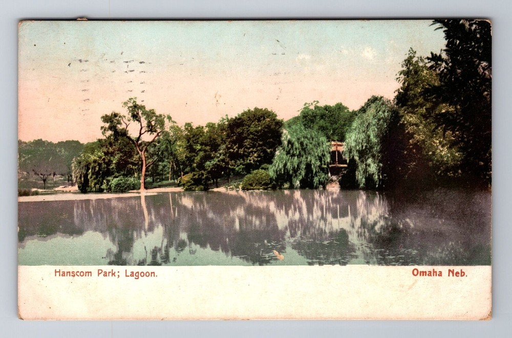 Omaha NE-Nebraska, Hanscom Park, Lagoon, Antique, Vintage c1908 Postcard