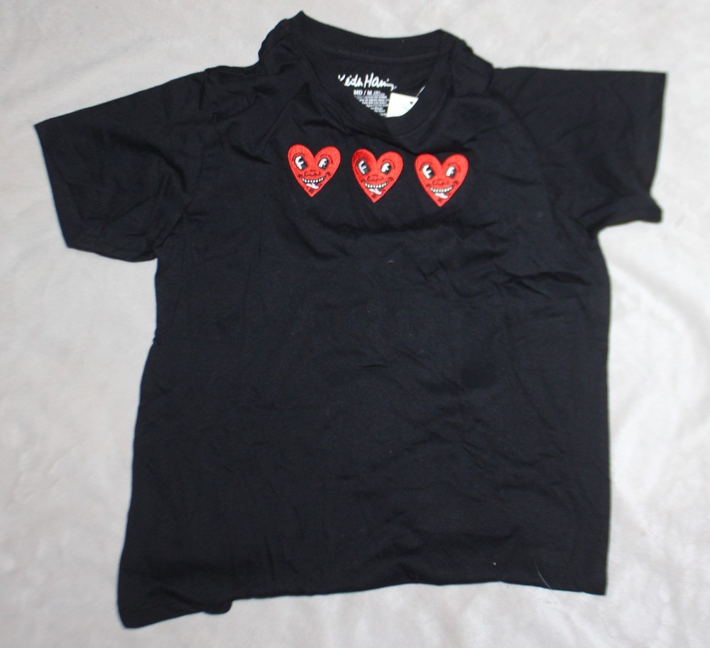 Keith Han HEART Girls T-Shirt NWT black size L 10/12