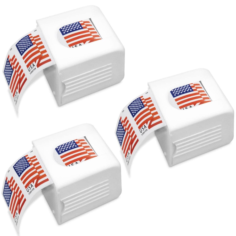 3 Pack Postage Stamp Dispenser for Roll of 100 Stamps Lightweight Plastic Office