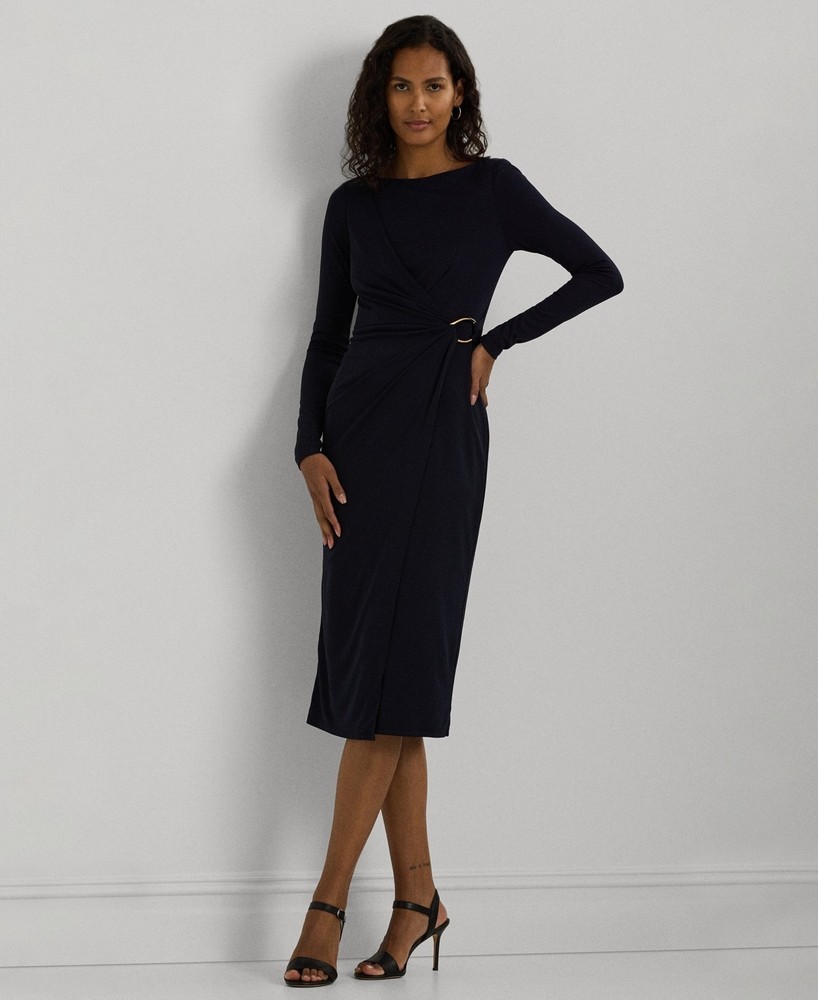 Lauren Ralph Lauren *Defect* Women's Wrap-Overlay Sheath Dress Navy Size 12 $195
