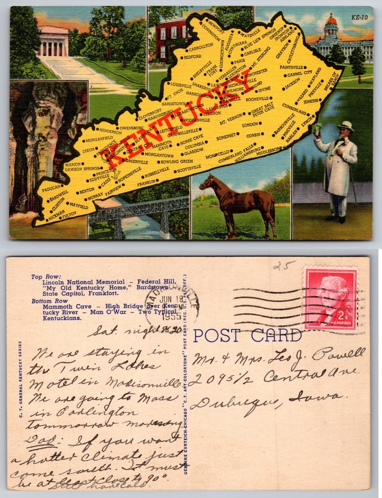 Kentucky Map Landmarks Collage Postcard