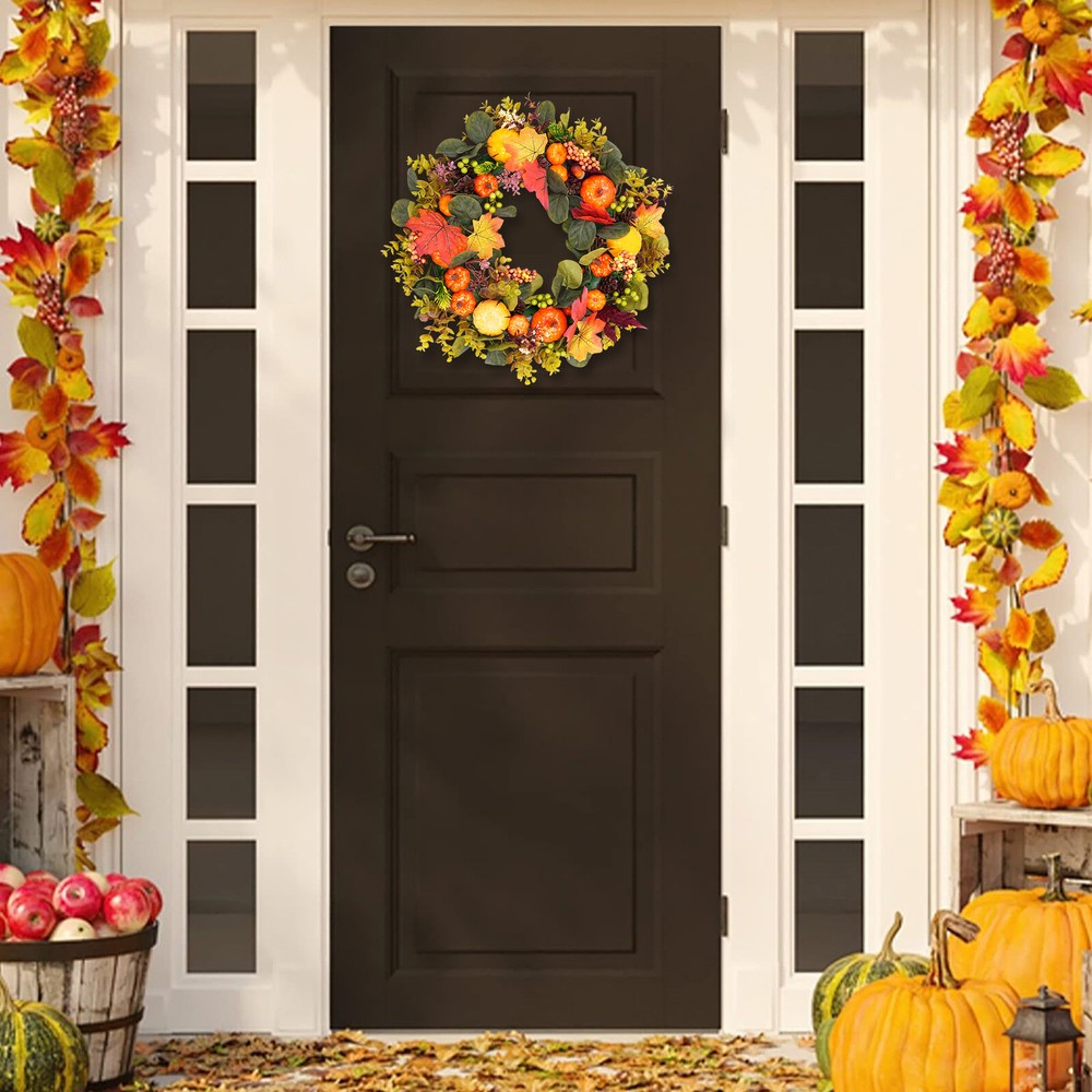 Autumn Orange Pumpkin Artificial Wreath Decoration