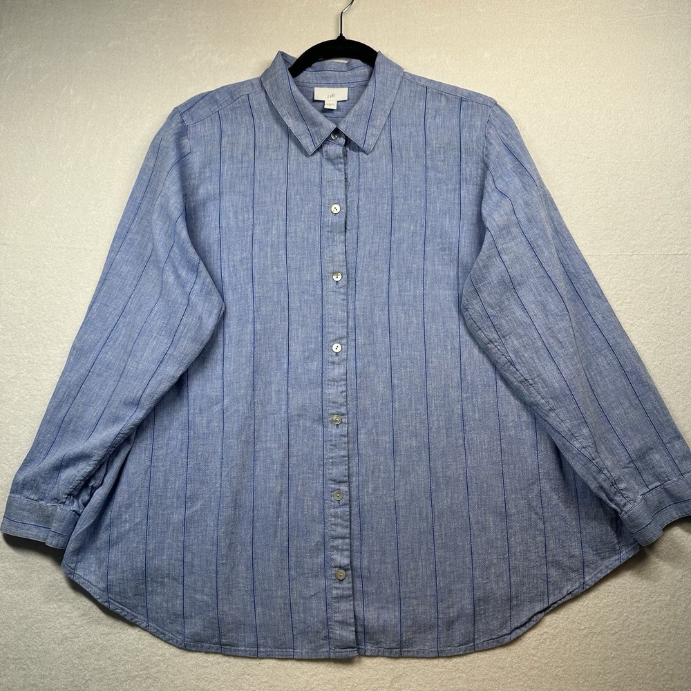 J.Jill Womens Cotton Gauze Easy Shirt Yellow XL Button-Front Long Sleeve Linen