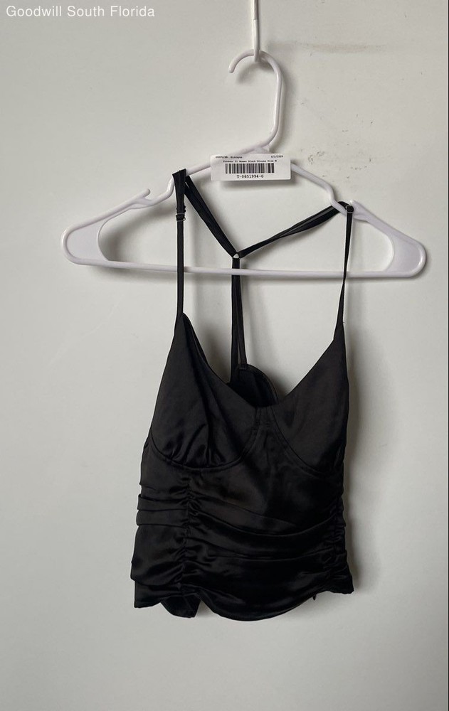 Forever 21 Womens Black Ruched Sleeveless V-Neck Camisole Tank Top Size Medium