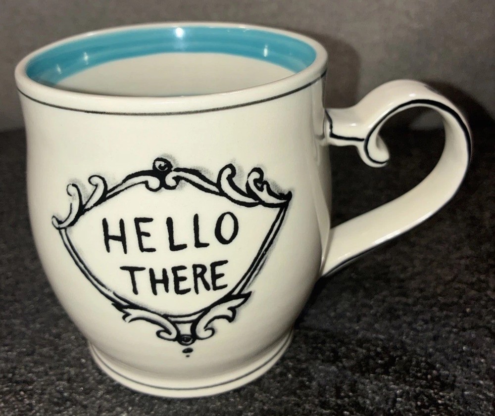 MOLLY HATCH 12oz Coffee Mug Tea Cup HELLO THERE by ANTHROPOLOGIE