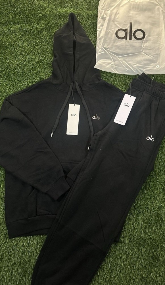 alo Men's Black Tracksuit Hoodie & Pants Set Size L Hooded Pockets New