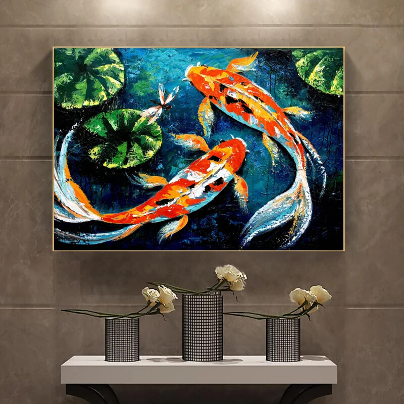 Fish Koi Carp Poster Animal Canvas Painting Canvas Prints Lucky Wall Art Picture