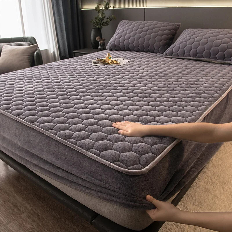 Warm Coral Fleece Elastic Fitted Mattress Protector Cover Pad