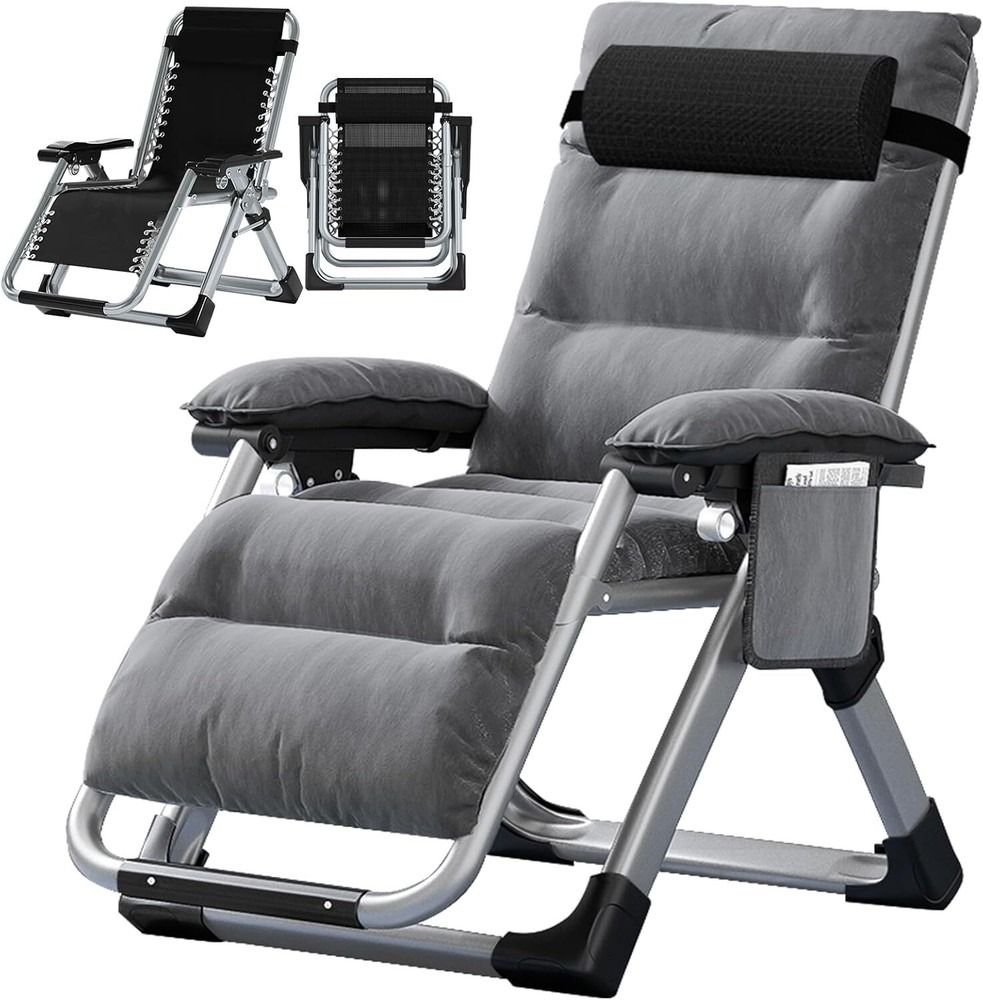 H&ZT Adjustable Folding Reclining Lounge Chair with Mattress for Patio