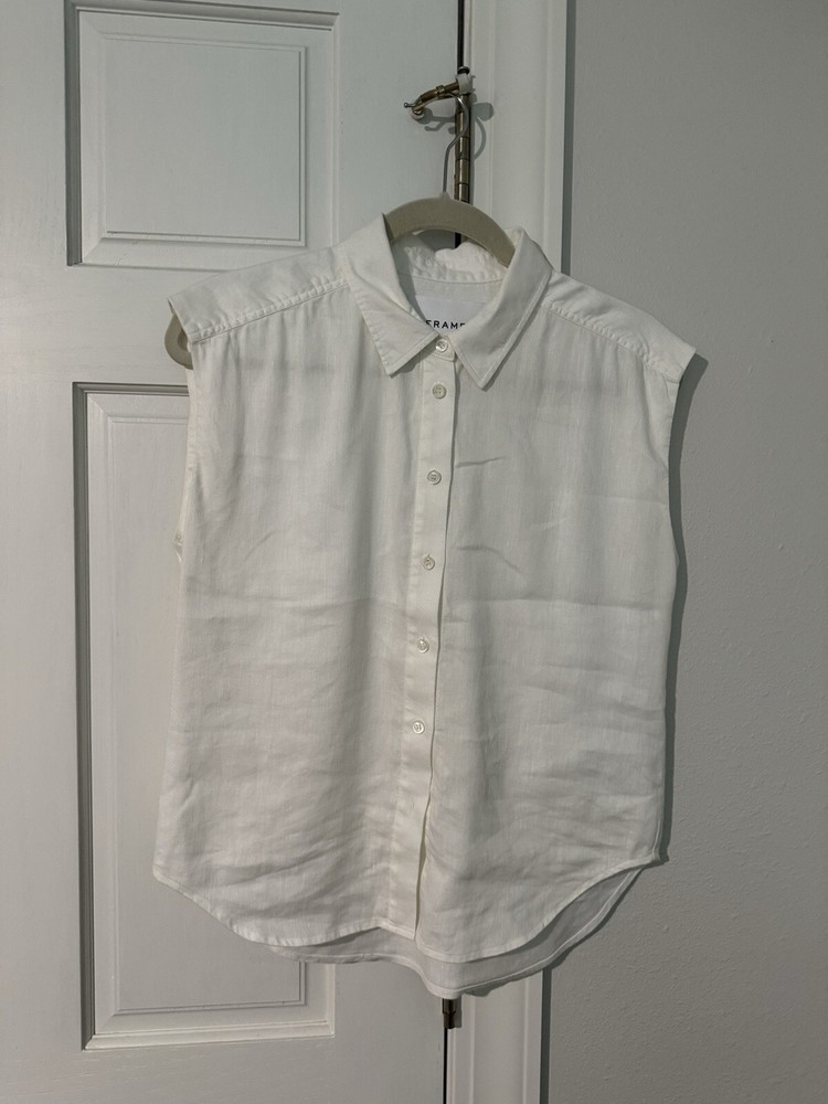 NWOT Frame Women White Top Size XS Tie Back Sleeveless Blouse Shirt