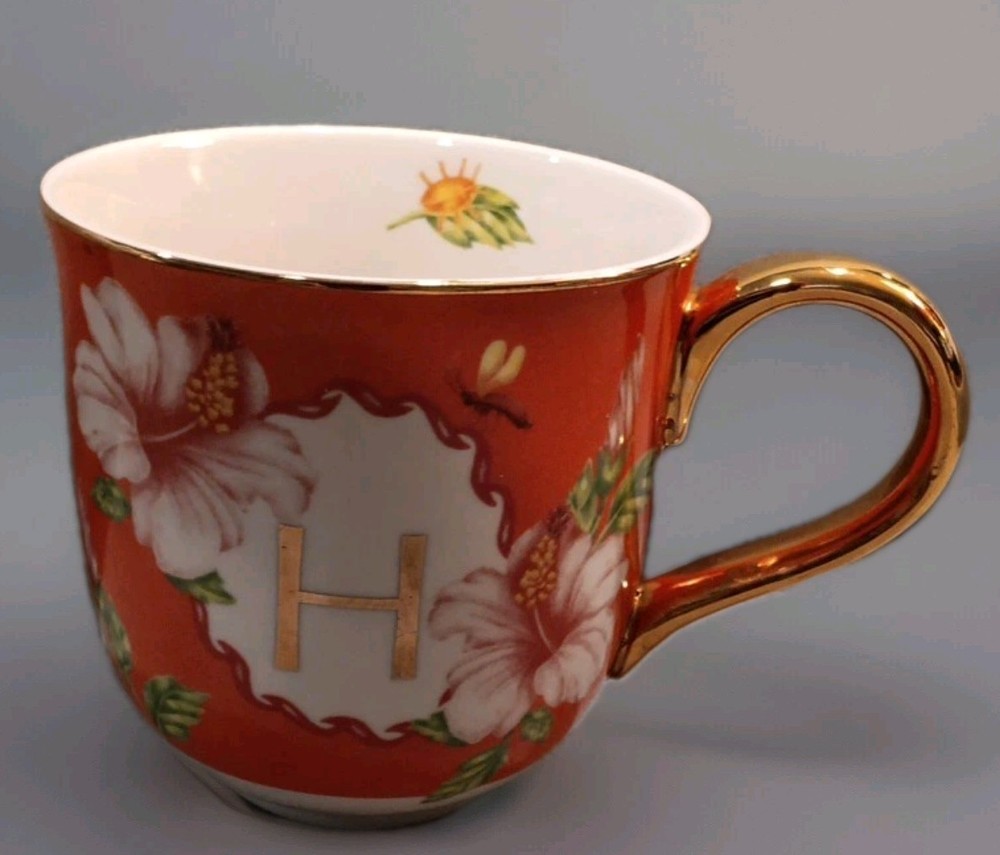 Anthropologie Lou Rota  Monogram “H” Hibiscus Mug