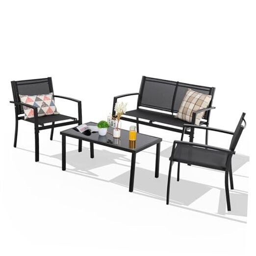 4-Piece All-Weather Black Patio Furniture Set with Textile Fabric