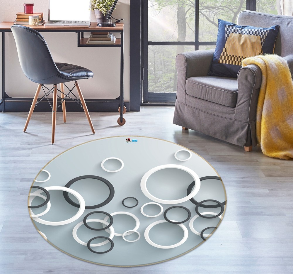 3D Black White Circle O749 Game Rug Mat Round Elegant Photo Carpet Mat Eve 2023