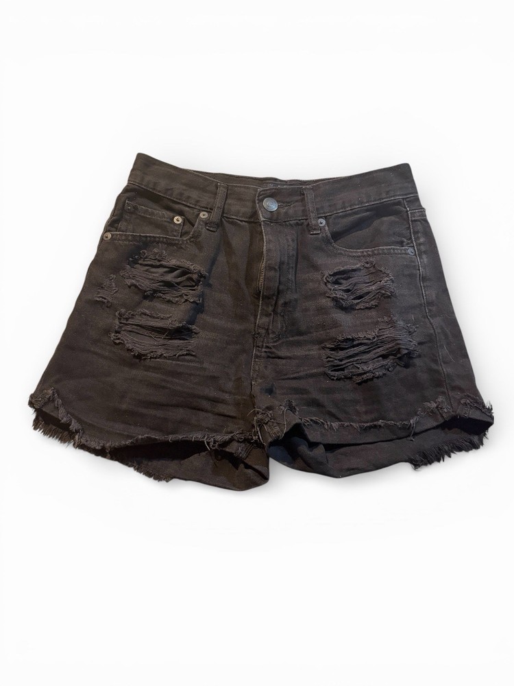 Aeropostale Shorts Women's Size 4 Black Distressed Mom Shorts Shredded Raw Hem