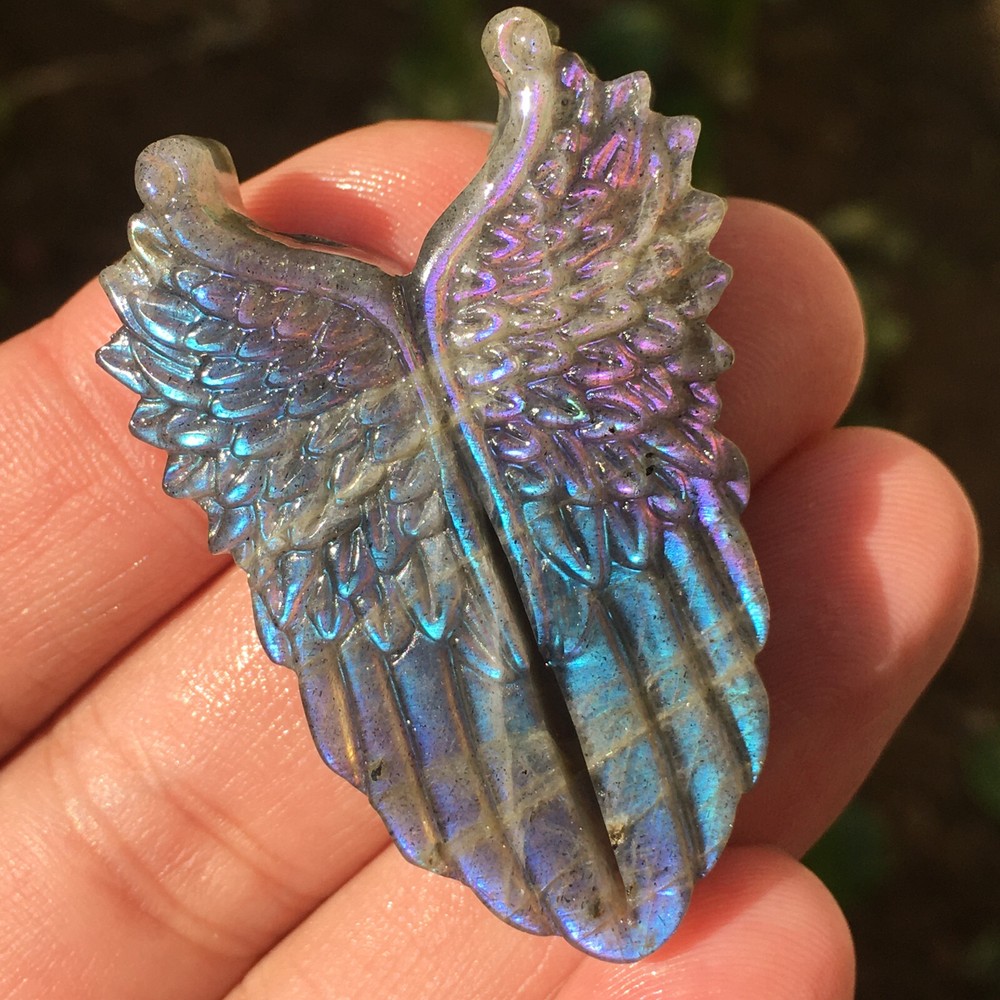 Natural Purple Labradorite Quartz Hand carved Wing Crystal Reiki healing 1pc