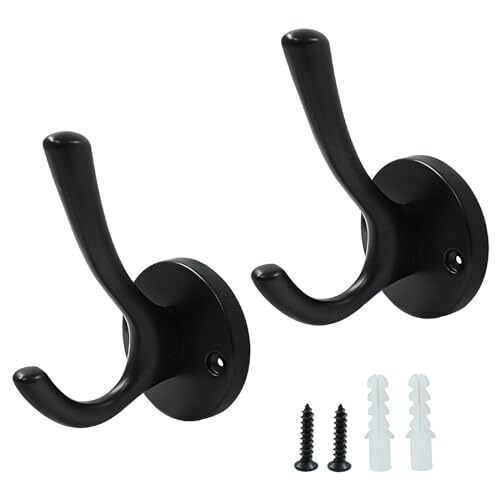 2 Pack Coat Hooks for Wall - Robe Clothes Hooks Heavy Duty Coat Matte Black