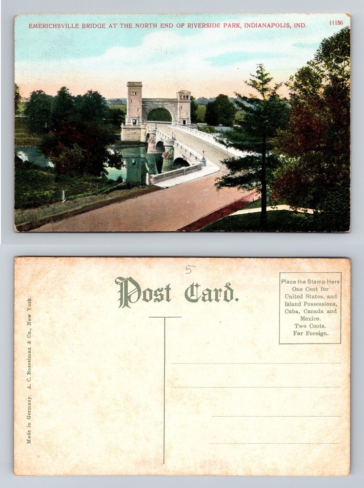 Indianapolis, IN-Indiana, Emerichsville Bridge Riverside Park Vintage Postcard